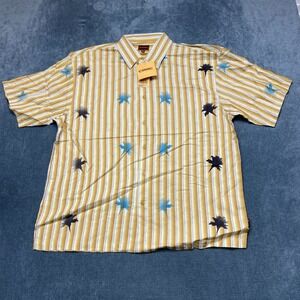 Conic Shirt Mens Large Yellow Floral Striped Short Sleeve Classic Button Up